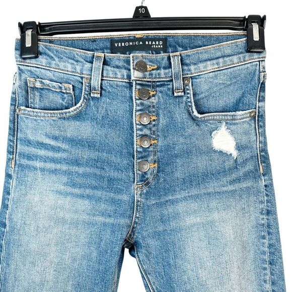 Veronica Beard Faye 11" Skinny Jeans Sz 25 Blue High Rise Distressed Button Fly - Picture 5 of 7